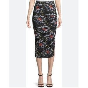 Diane Von Furstenberg Black Floral Midi Skirt